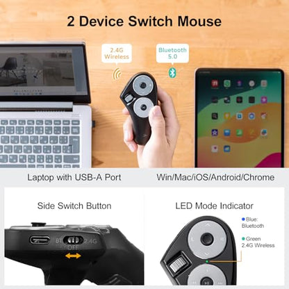 SANWA Bluetooth + 2.4G Wireless Handheld Mouse, 3 in 1 Presentation Clicker, Remote Air Mouse with Scroll, Portable Finger Mice, Rechargeable PPT Slide, Compatible with Mac, PC, Laptop, Phone, Tablet - style: Handheld Mouse
