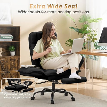 Wider Seat Office Chair with Flip Armrests for Criss Cross Legged&Cats, Big and Tall Executive Ergonomic Reclining Chair with Footrest&Lumbar Pillow, Teddy Fleece Desk Chair,Black Vanity Chair - color: Black