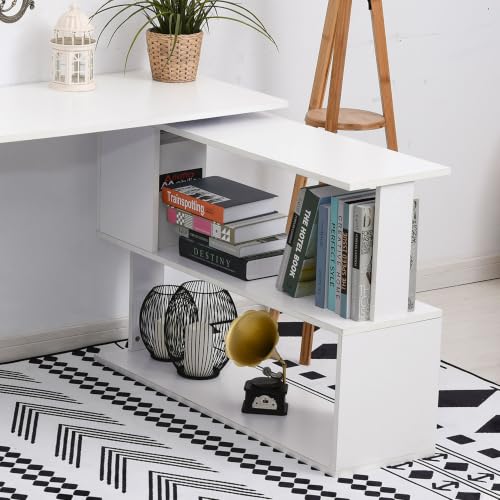 HOMCOM 47 Inch L Shaped Desk, Home Office Table, 360 Degree Rotating, White - color: White