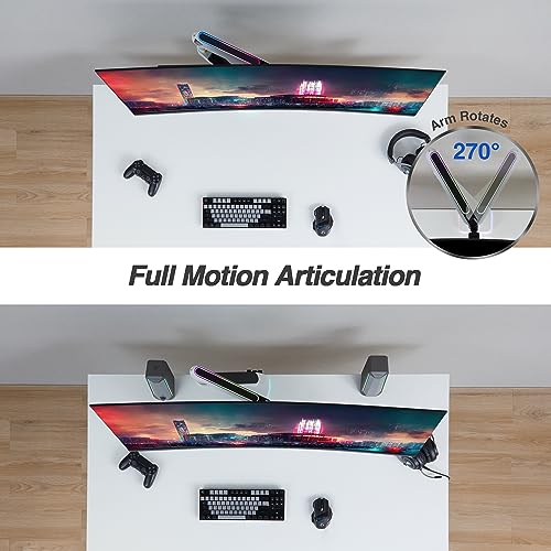 AVLT Single 27”-45” RGB Gaming Monitor Arm Desk Mount - White | 20 Lighting Modes Touch Button Control Fits Flat/Curved/Ultrawide Screens Height Swivel Tilt Rotation Adjustable Stand - color: White - Single