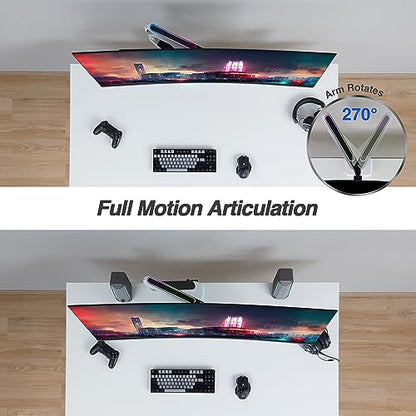 AVLT Single 27”-45” RGB Gaming Monitor Arm Desk Mount - White | 20 Lighting Modes Touch Button Control Fits Flat/Curved/Ultrawide Screens Height Swivel Tilt Rotation Adjustable Stand - color: White - Single