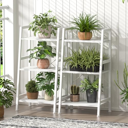 3-Tier Bookshelf, Ladder Shelf, Stand Up Shelves, Industrial Bookcase with Steel Frame, Metal Small Bookcase, for Living Room, Home Office, Kitchen, Bedroom, Industrial Style（White） - color: White, size: 3 Tier (11.8"D x 16.5"W x 31.3"H)