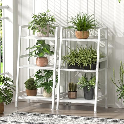 3-Tier Bookshelf, Ladder Shelf, Stand Up Shelves, Industrial Bookcase with Steel Frame, Metal Small Bookcase, for Living Room, Home Office, Kitchen, Bedroom, Industrial Style（White） - color: White, size: 3 Tier (11.8"D x 16.5"W x 31.3"H)