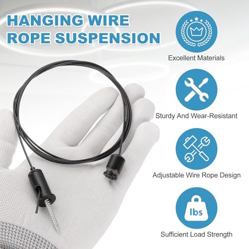 uxcell 4Set Ceiling Hanging Wire Cable Kit, 2.6ft Top Adjust Adjustable Hanging Wire Rope Suspension with Mount Screw Kit for Pendant Chandelier Ceiling LED Panel Light, Black - color: Black, size: 2.6ft