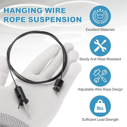 uxcell 4Set Ceiling Hanging Wire Cable Kit, 2.6ft Top Adjust Adjustable Hanging Wire Rope Suspension with Mount Screw Kit for Pendant Chandelier Ceiling LED Panel Light, Black - color: Black, size: 2.6ft