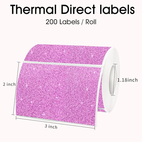 3x2 Inch Holographic Thermal Labels, Glitter Pink Thermal Sticker Labels, Waterproof Thermal Printer Stickers for Price, Barcode, Name, Custom Logo Design, 200 Pcs/Roll - color: Holographic Pink, size: 2*3 inch/1 roll