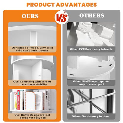 Aheaplus 5 Tier Wood Rotating Bookshelf, 360° Spinning Book Shelf Tower - color: White, size: 6-Tier