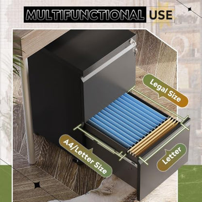 DEVAISE 2 Drawer Mobile File Cabinet, Fully Assembled - color: Black, size: 17"D x 15"W x 27"H