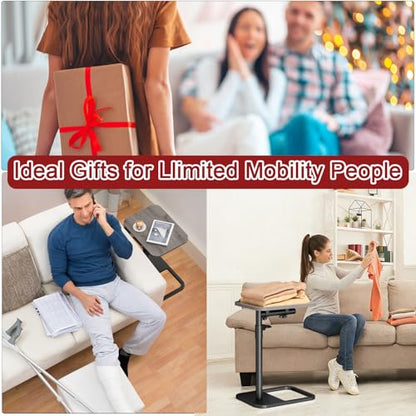Height Adjustable Tv Trays Table for Sofa, Modern Angle Adjustable 360° Swivel and 180° Tilt Flip-Over Panel C Shaped Side Tables with Tablet Slots for Phone Computer (Grey) - color: Grey, style: Angle Tilt
