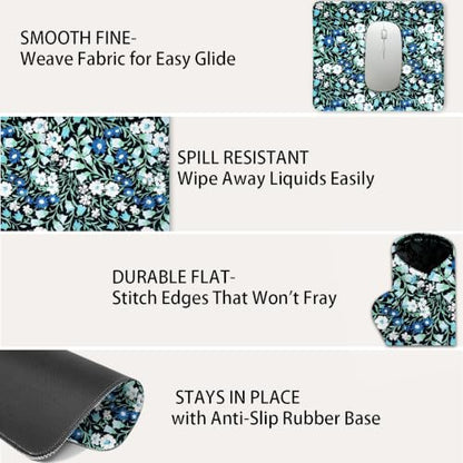 Mouse Pad for Desk with Stitched Edge, Premium Cute Washable Mouse Pads. Computer Mousepad with Non-Slip Rubber Base, Mousepads for Laptop, 9.25x7.75x0.12 inch (Midnight Vines) - color: Midnight Vines