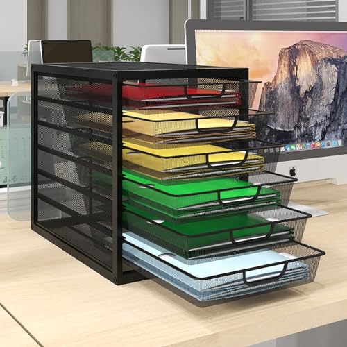 Natwind Mesh Desk Organizer with 6 Tier Sliding Drawers,Black | Paper Sorter, Multi-Functional Home Office Supplies Storage Tray for Letters, Documents,Mail, Files, Arts & Crafts Supplies - size: 6 drawers