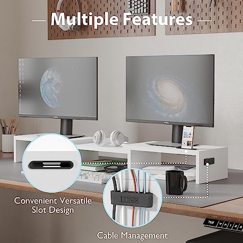 BONTEC Dual Monitor Stand Riser, Adjustable Length & Swivel Angle, White - color: White, size: 42.5 in