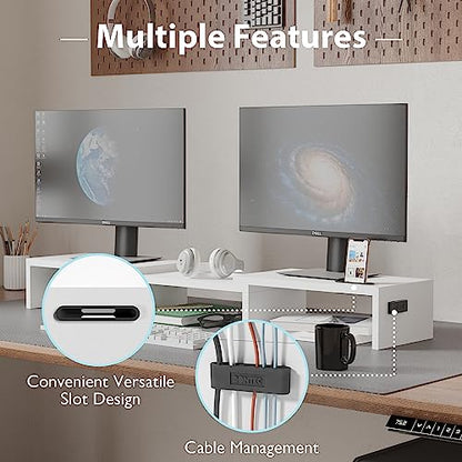BONTEC Dual Monitor Stand Riser, Adjustable Length & Swivel Angle, White - color: White, size: 42.5 in