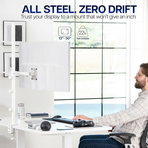 VIVO Extra Tall Single Monitor Desk Mount Stand with 39 inch Pole, Features Full Adjustability - Tilt and Articulation, Holds 13 to 32 inch Screens up to 10kg with VESA Mounting, White, STAND-V011W - color: White, size: 39" tall