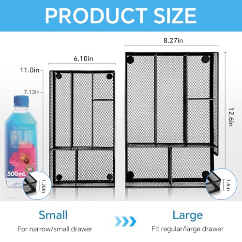 Desk Drawer Organizer, Office Drawer Divider Organizer Tray with 6 Compartments, Metal Mesh Desktop Organization and Accessories for Stationery Makeup Kitchen Toolroom School ＆Office, 12.6x8.27x1.6 in - size: Large-2 Pack