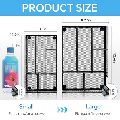 Desk Drawer Organizer, Office Drawer Divider Organizer Tray with 6 Compartments, Metal Mesh Desktop Organization and Accessories for Stationery Makeup Kitchen Toolroom School ＆ Office - size: Small-2 Pack