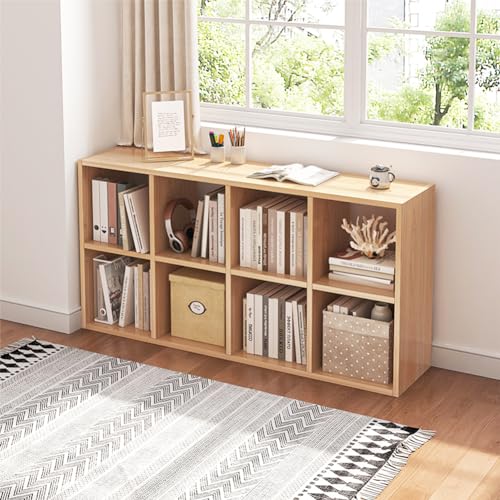 NELYE 8 Cube Organizer Bookcase Oak Open Shelf | Suitable for 11-inch Fabric Storage Bins, Simple Compartments Bookshelf, Holds 20 Lbs per Cube - color: Oak, size: 8-Cube