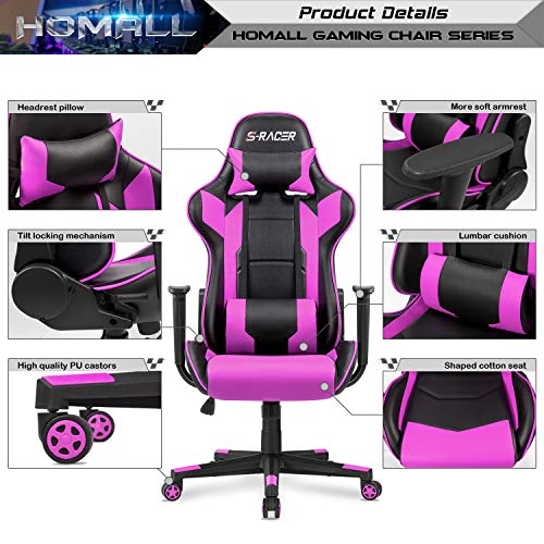 Homall Gaming Chair, Office Chair High Back Computer Chair Leather Desk Chair Racing Executive Ergonomic Adjustable Swivel Task Chair with Headrest and Lumbar Support (Violet) - color: Violet