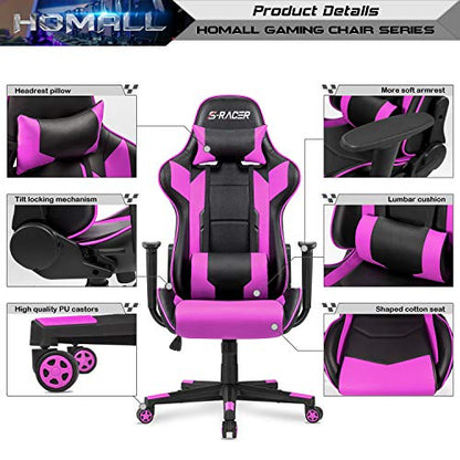 Homall Gaming Chair, Office Chair High Back Computer Chair Leather Desk Chair Racing Executive Ergonomic Adjustable Swivel Task Chair with Headrest and Lumbar Support (Violet) - color: Violet