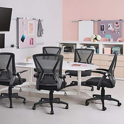 Mesh Office Chair Ergonomic Mid Back Swivel Black Mesh Desk Chair Flip Up Arms with Lumbar Support Computer Chair Adjustable Height Task Chairs