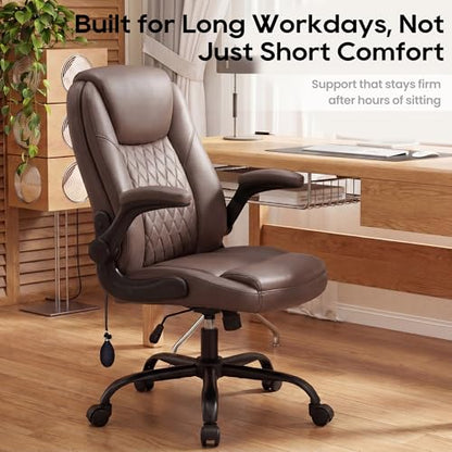 MALOL Leather Office Chair with Adjustable Lumbar Support Set of 2, Brown - color: Brown-new, size: Set of 2