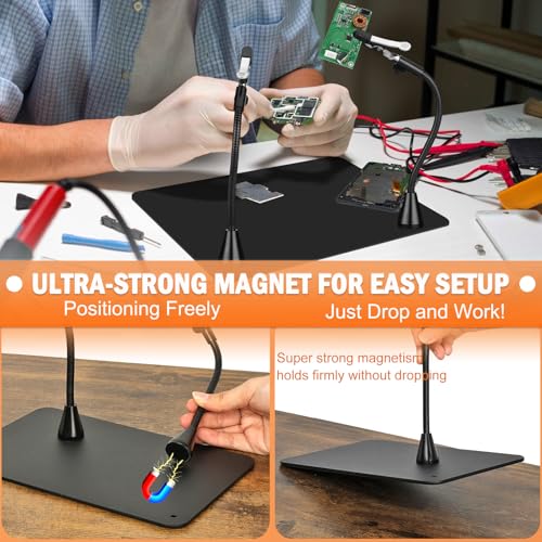 Soldering Helping Hands 12X Magnifying Glass with light and Stand PCB Holder, Drdefi Soldering Station Third Hand Tools Magnifier with Thickening Alligator Clip Large Magnetic Base for Repairing - size: Large Base