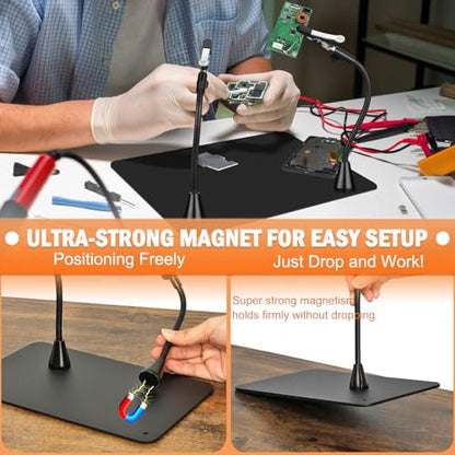 Soldering Helping Hands 12X Magnifying Glass with light and Stand PCB Holder, Drdefi Soldering Station Third Hand Tools Magnifier with Thickening Alligator Clip Large Magnetic Base for Repairing - size: Large Base