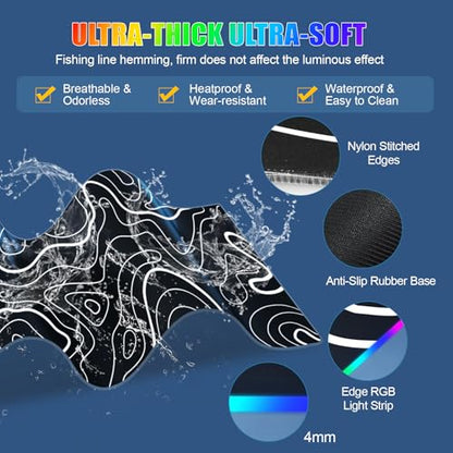 Mouse Pad with Phone Holder, Wireless Charging Desk Mat, RGB Gaming Mousepad Home Office Large Desk Pad with Ultra-Smooth Surface, Non-Slip Base, Waterproof Keyboard Pad,Topographic Black - color: 31.5x15.75"Phone Stand-Topographic
