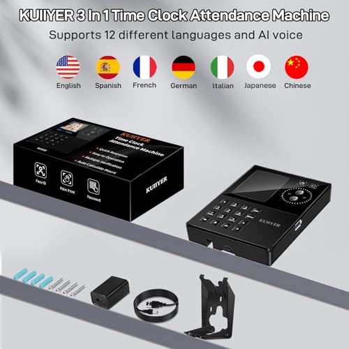 KUIIYER 3 in 1 Employees Time Clocks (Face + Palm Print + Password)