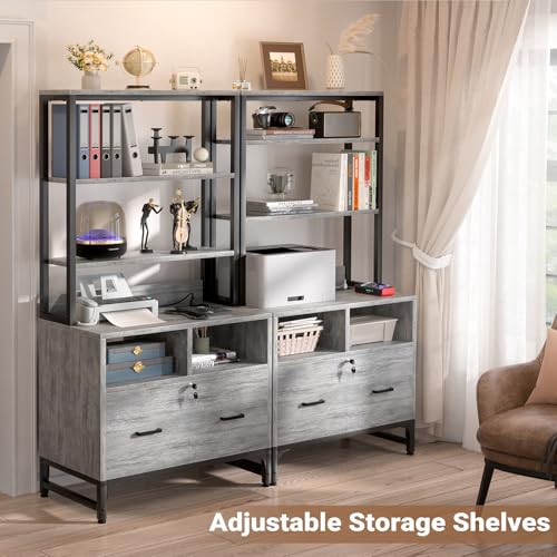 Homieasy File Cabinet with Charging Station, Vertical Filing Cabinet - color: Light Oak