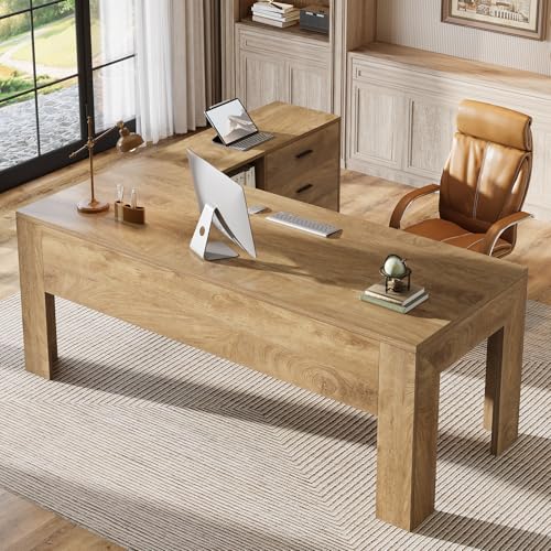 Tribesigns 63" L Shaped Desk with Storage, Executive Office Desk with Mobile Lateral File Cabinet Combo, Large Computer Table with Drawers and Shelves, Business Furniture Set for Home Office, Brown - color: Brown