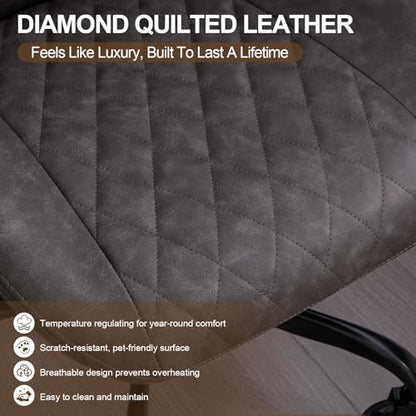E-Motie Leather Office Chair, Mid Century Modern Desk Chair, Dark Grey - color: Dark Grey