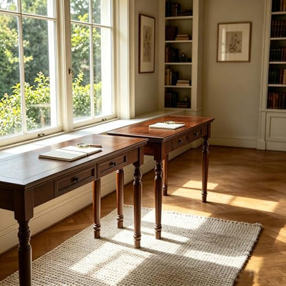 47" Narrow Solid Wood Writing Desk with Drawers, Walnut - color: Walnut, size: Narrow-47 inches