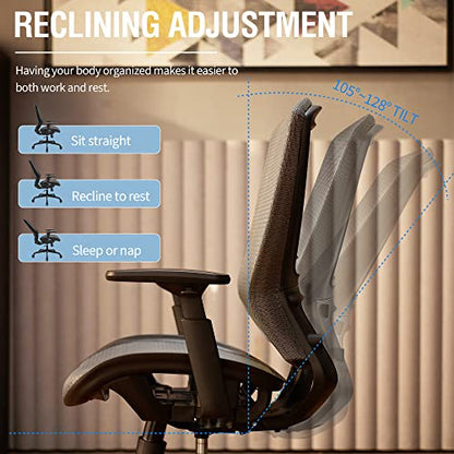 Ergonomic Mesh Office Chair,Comfy Computer Desk Chair - BIFMA 5.1 Certified Commercial Swivel Task Chair for Home Office - Adjustable Lumbar Support & Armrests,Tilt Function,Wide Seat - color: Charcoal