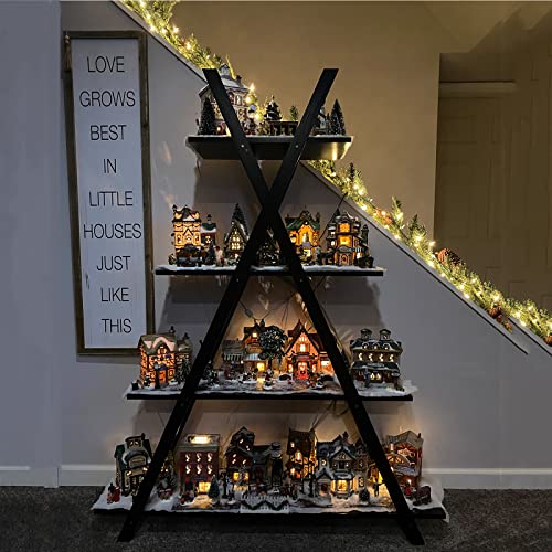 Nouva 4 Tier Ladder Bookshelf Storage Shelves, A Frame Wooden Ladder Open Display Shelves Floor Shlef Storage Furniture for Home Office Living Room Black