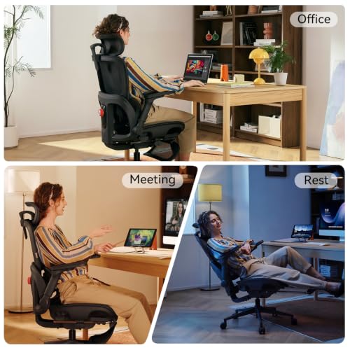 SIHOO B300 Pro Ergonomic Office Chair with Footrest, 4D Lumbar Support - color: Dark Black