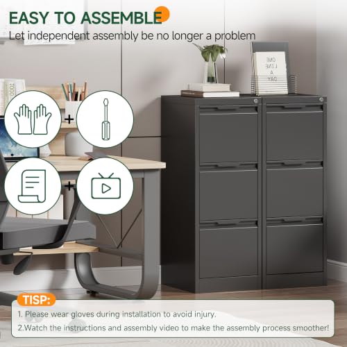 3 Drawer File Cabinet with Lock, Filing Cabinets for Home Office - color: Black, size: 3 Drawer - Vertical