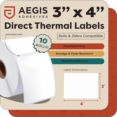 3" X 4" Direct Thermal Labels (3750 Count, 10 Rolls) - size: 3" X 4"