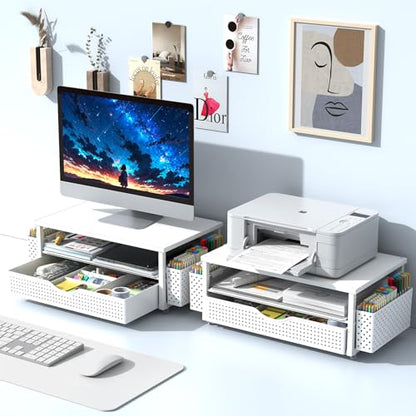 Spacrea Desk Organizers and Accessories, Printer Stand with Storage, White - color: White