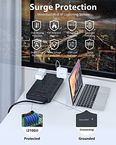 FDTEK Surge Protector Power Strip, 22 Outlets 6 USB 6.5 Ft Extension Cord - size: 15 AMP