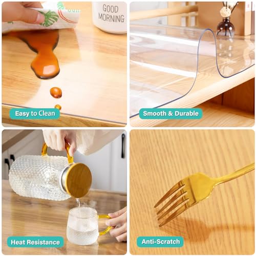 12x54 Inch Clear PVC Table Cover Protector Rectangle Vinyl Table Pad Cover Desk Blotter Mats on Top of End Bedside Table Night Stand Office Desk Dining Coffee Table Easy Clean Non-Slip - color: New Clear 1.5mm, size: 12 X 54 Inches