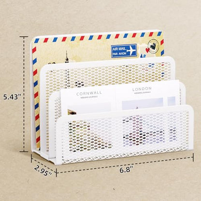 Marbrasse Mail Organizer for Desk, 3-Slot Mesh Metal Mail Holder countertop, Letter Holder, Office Desktop Envelope and Document Storage Rack (White) - color: White