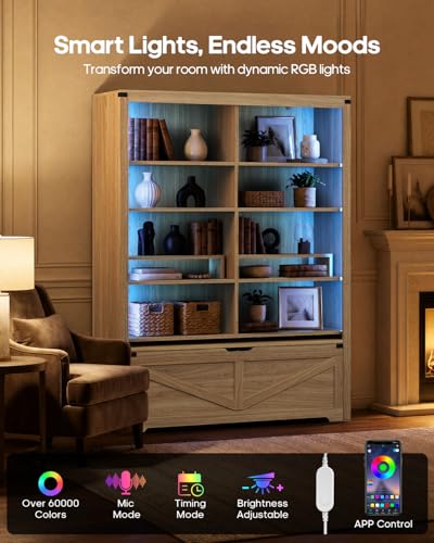 70.9" Tall Bookshelf with Rolling Storage Bench, Multi-Function, Heavy-Duty