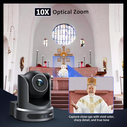 NexiGo Conference Room PTZ Camera System with 10X Optical Zoom, Remote Control, USB Output & Autofocus for Live Streaming, Meetings, Church Services, Education, for OBS/Zoom/Skype | Easy Setup - color: SilverBlack