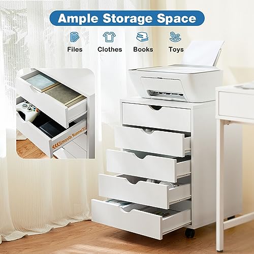 OLIXIS 5 Drawer File Cabinet on Wheels, Printer Stand Storage Cabinet - color: White, size: 5 Chest