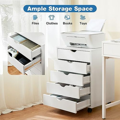 OLIXIS 5 Drawer File Cabinet on Wheels, Printer Stand Storage Cabinet - color: White, size: 5 Chest