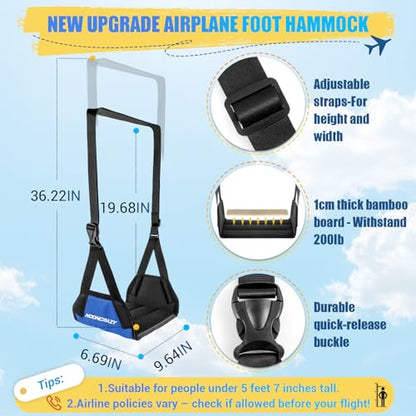 Airplane Foot Fammock, No Collapse Thickened Bamboo Plane Foot Rest Travel | Portable Airplane Foot Sling Wing with Thickened Foam & Carry Bag, Long-Flight Travel Essential Designed to Relax Your Feet - color: 1 Pc Blue