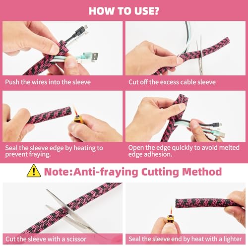 Cable Sleeve 1 Inch x 50FT Self-Wrapping Wire Loom - color: Black pink, size: 1"-50ft