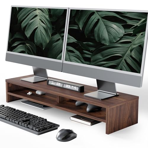 Fenge 31.5 Inch Dual Monitor Stand Riser for Desk, Brown - color: Brown