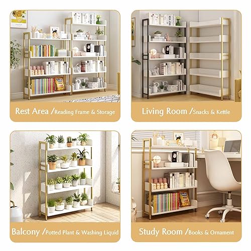 OSCHF Wide Open Shelf Bookcase, 4-Tier, White with Gold Frame - size: 4-Tier